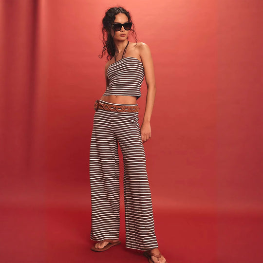 Damen Strandtaugliches Komplettoutfit mit lässigem Top und weitem Hosen EB