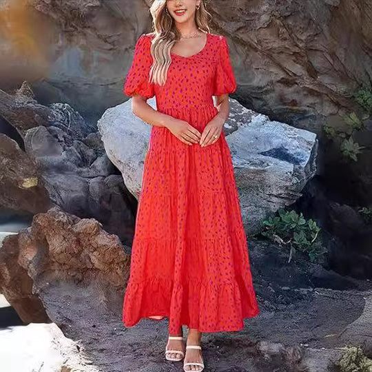 Damen Midi-Kleid mit floralem Druck und voluminösen Ärmeln EB