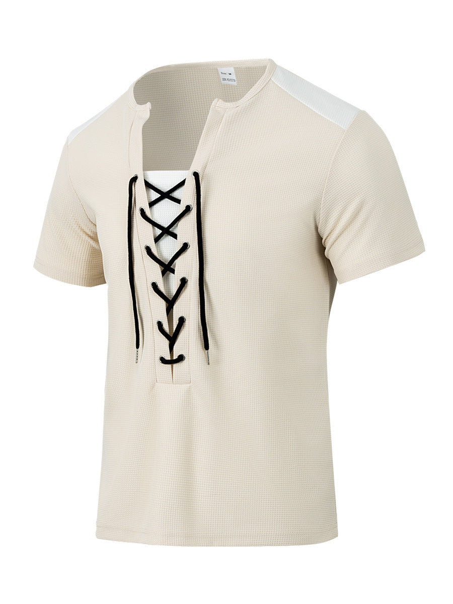 Herren Kurzarm Shirt mit sportlichem Schnürdesign EB