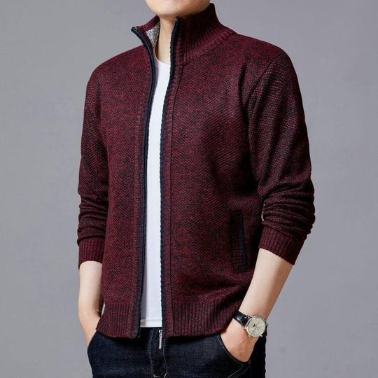 Herren Strickjacke mit modernem Zipper und hohen Kragen EB