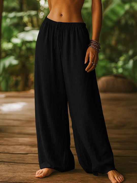 Damen Weit geschnittene Sommer-Hose mit elastischem Bund und Kordelzug EB