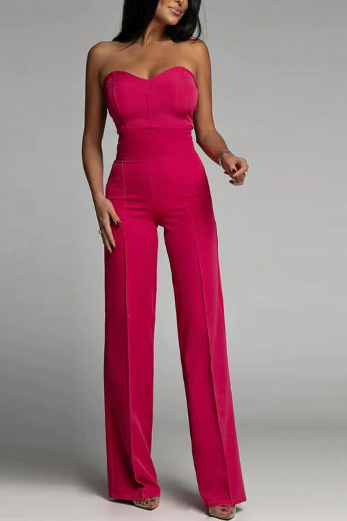 Damen eleganter Jumpsuit mit schulterfreiem Design und weitem Bein EB