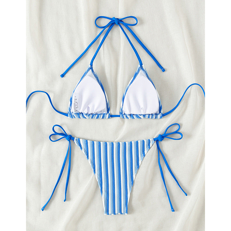Damen Triangel-Bikini mit raffinierten Streifen und verspielten Schleifen EB