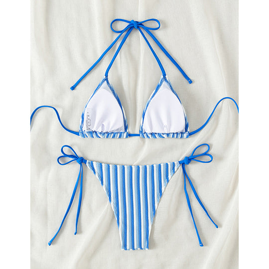 Damen Triangel-Bikini mit raffinierten Streifen und verspielten Schleifen EB