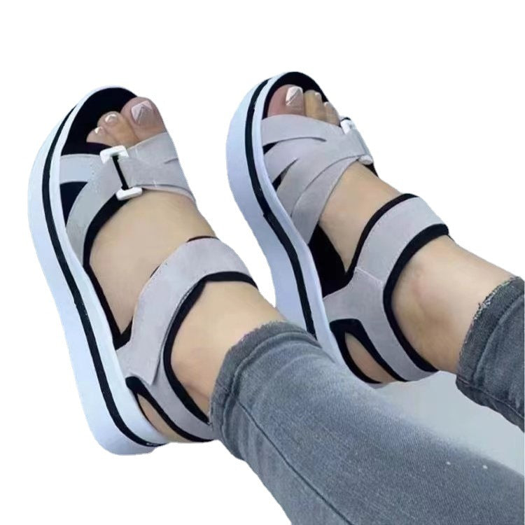 Damen  sportliche Keil-Sandalen mit verstellbaren Klettverschlüssen und gepolstertem Komfort-Fußbett EB