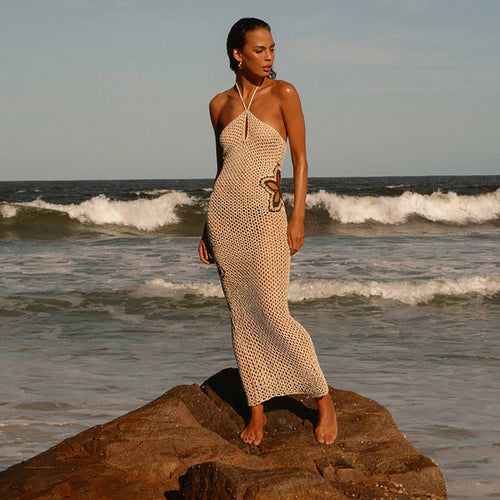 Damen gehäkeltes Maxi-Netzkleid EB