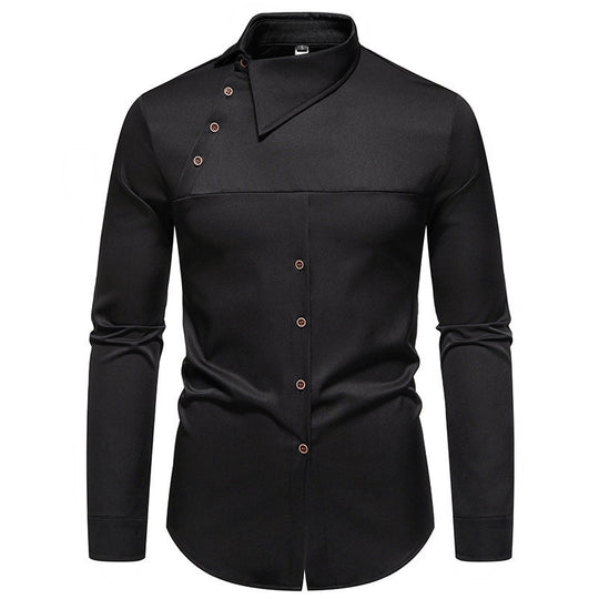 Herren Langarmhemd mit innovativem Kragen und asymmetrischem Design EB