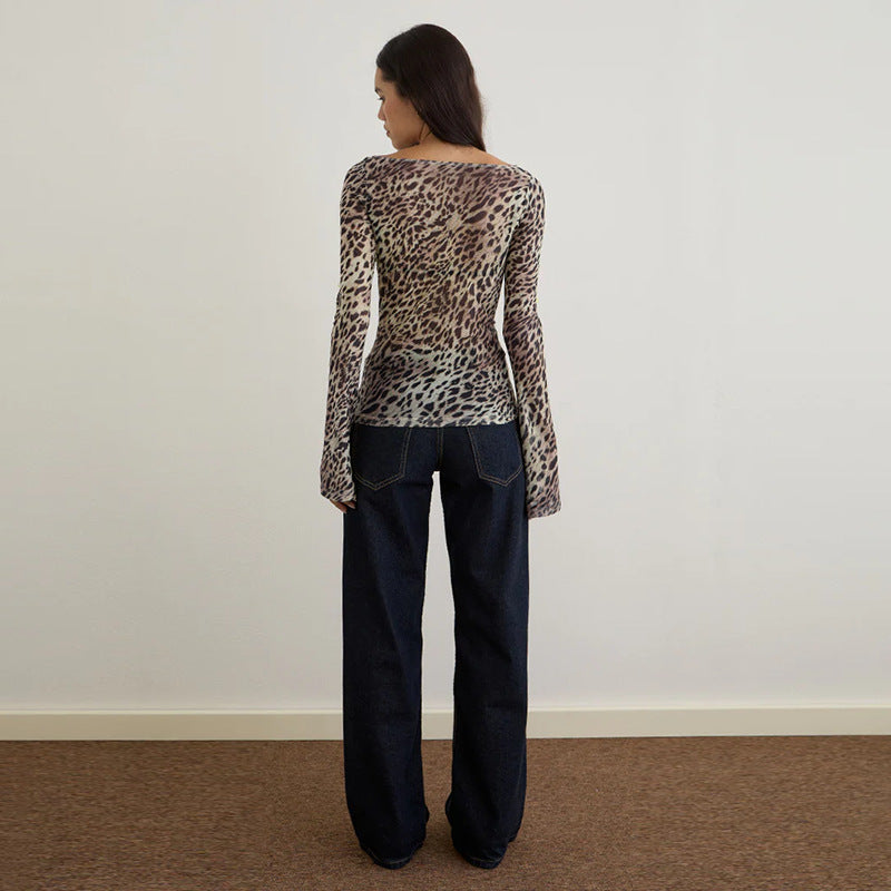 Damen Langarmshirt mit transparenten Tiermuster EB