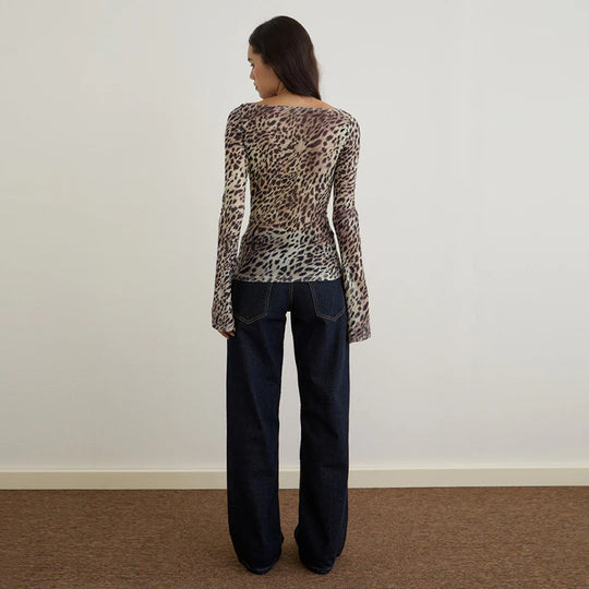 Damen Langarmshirt mit transparenten Tiermuster EB