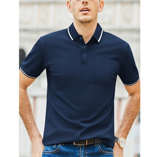 Herren Kurzarm-Polohemd mit modernem Bicolor-Kragen und atmungsaktiver Baumwollqualität EB