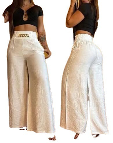 Damen Weite Palazzo-Hosen mit elastischem Bund und modischem Gürtel EB
