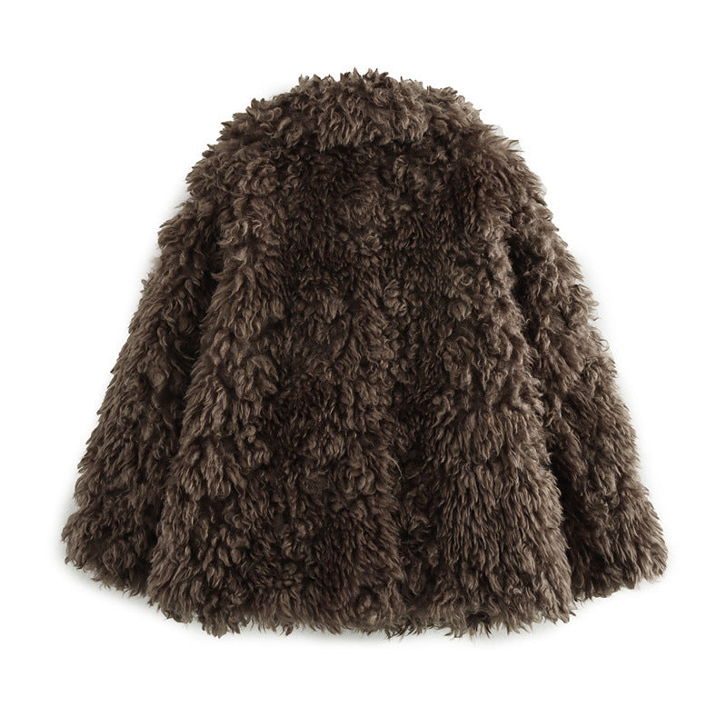 Damen Weiche Teddyfelljacke mit elegantem Revers EB