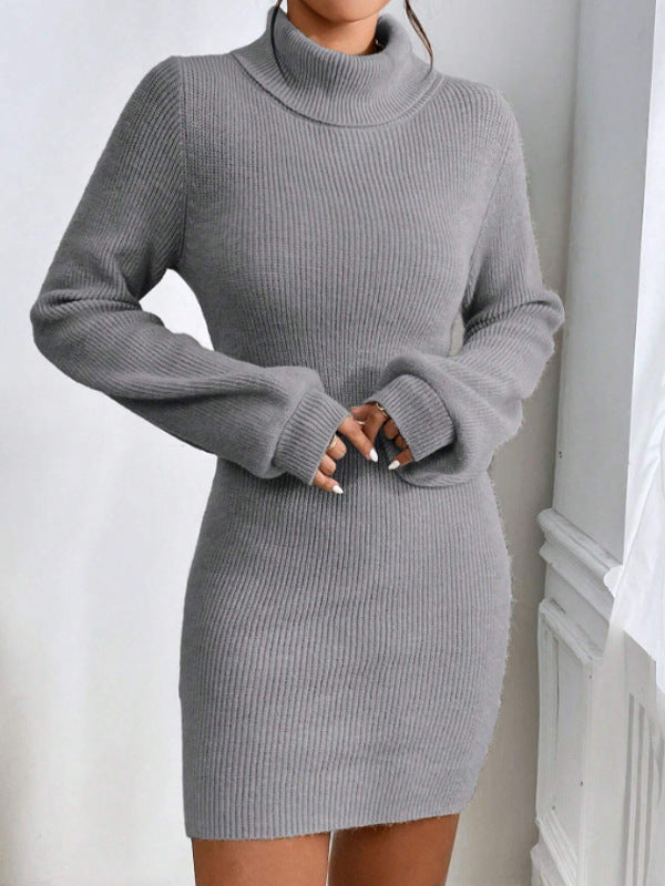 Damen Strickkleid mit hohem Kragen und langen Ärmeln EB