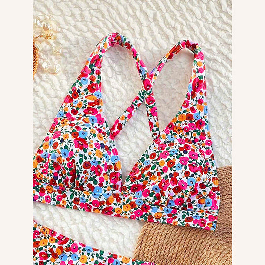 Damen Bikini-Set mit floralem Design und hoher Taille EB