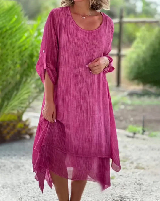 Damen lässiges Sommerkleid mit asymmetrischem Saum und luftigen Ärmeln Heidi-Mode