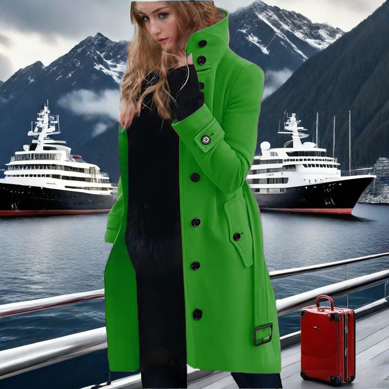 Damen eleganter Trenchcoat mit hohem Kragen und doppelter Knopfleiste EB