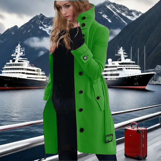 Damen eleganter Trenchcoat mit hohem Kragen und doppelter Knopfleiste EB