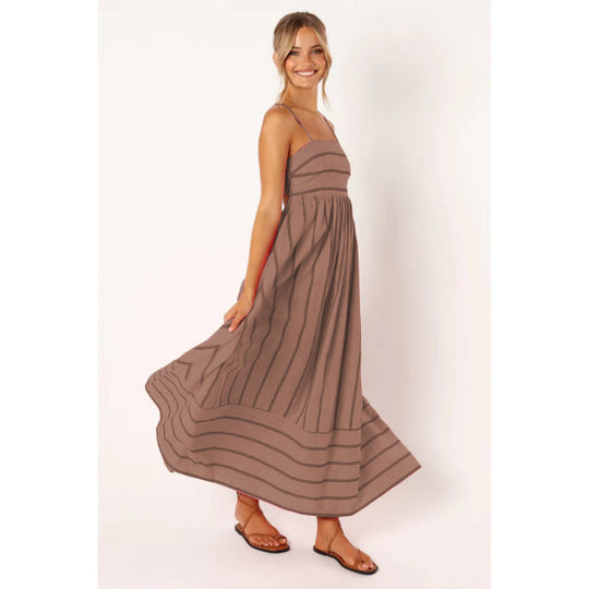 Damen Maxikleid mit feinen Streifen und elastischem Taillenbund EB