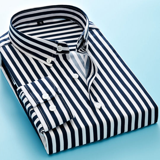 Herren nan gestreiftes Business-Hemd mit Button-Down-Kragen, Brusttasche und bügelleichtem Baumwollmix EB