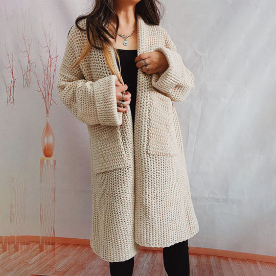 EB | Lange Strickjacke mit Taschen Chunky Strick Weiche und Lässige Silhouette