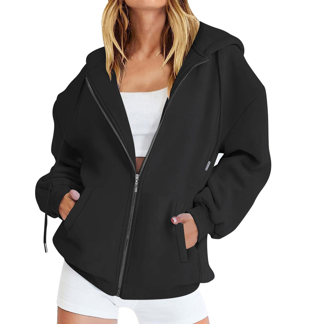 Damen nan lässige Zip-Hoodie-Jacke im Boxy-Cut mit überschnittener Schulter, verdecktem Tunnelzug und großen Kängurutaschen EB
