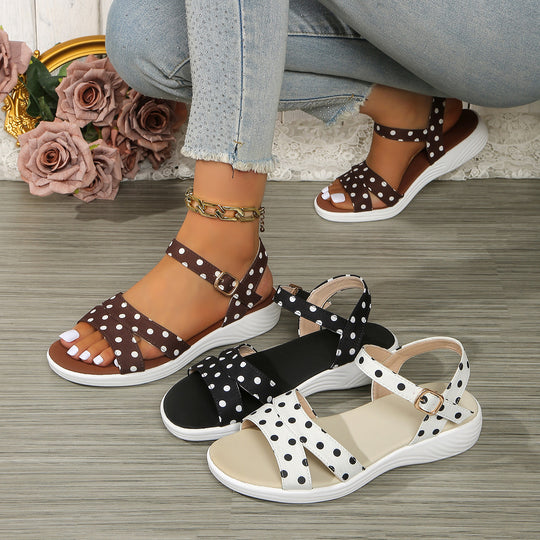 Damen elegante Sandalen mit verstelbaren Riemen und punktiertem Design EB