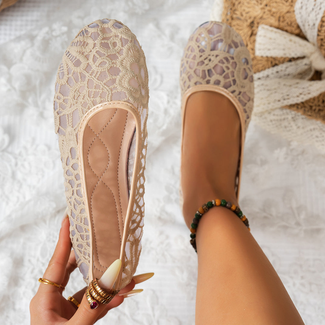 Damen Ballerinas mit zartem Häkelmuster und bequemem Fußbett EB