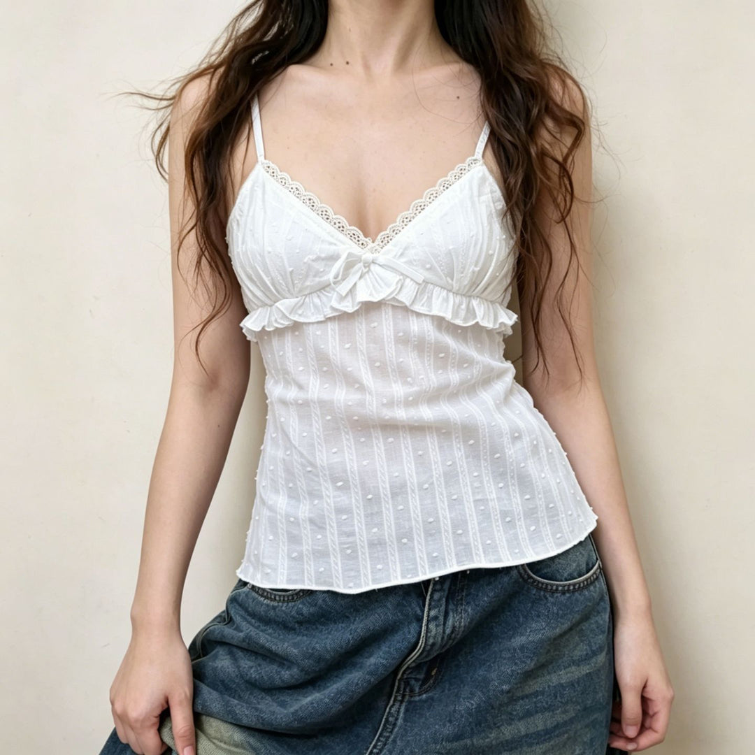 Damen Spaghetti-Trägertop mit Rüschendetails und floralem Muster EB