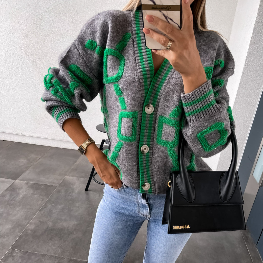 Damen Grobstrick-Cardigan mit 3D-Strukturmotiv, V‑Ausschnitt und Knopfleiste EB