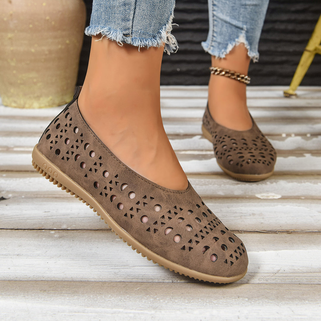 Damen Ballerinas mit modischem Lochdesign und rutschfester Sohle EB