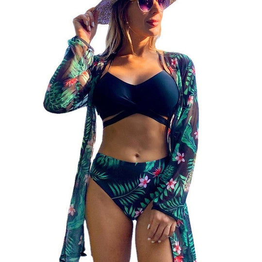 Damen Badeanzug mit floralem Kimono EB