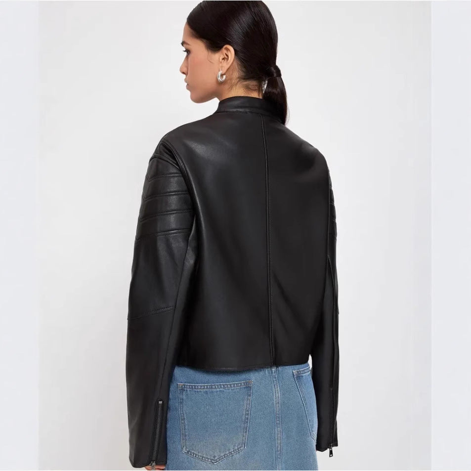 Damen Kunstleder Bikerjacke mit strukturiertem Design EB