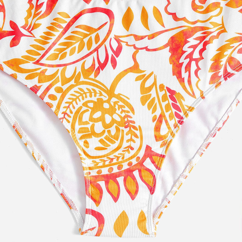 Damen Triangel-Bikini mit fröhlichem Blumenmuster und eleganten Rüschendetails EB