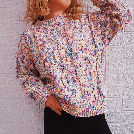 Damen grob gestrickter Pullover mit bunten Akzenten und lässigem Schnitt EB