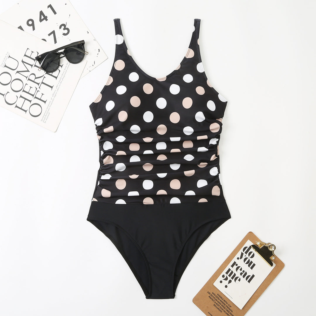 Damen Einteiliger Badeanzug mit stilvollem Punkte-Design und figurformender Raffung EB