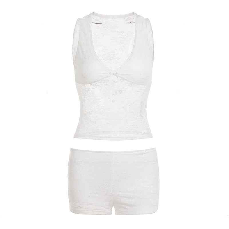 Damen Schlafanzug-Set aus Spitze mit zarten Details EB
