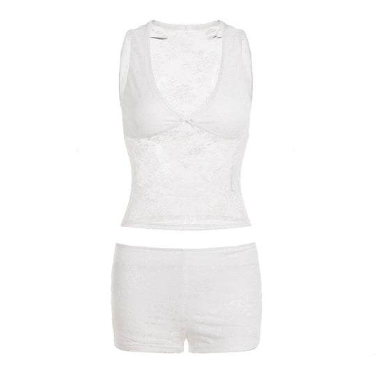 Damen Schlafanzug-Set aus Spitze mit zarten Details EB