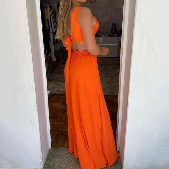Damen Maxikleid mit asymmetrischem Ausschnitt und seitlichen Schlitzen EB
