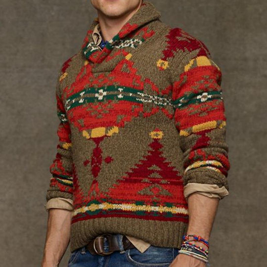 Herren Grobstrickpullover mit einzigartigem Muster und hohem Kragen EB