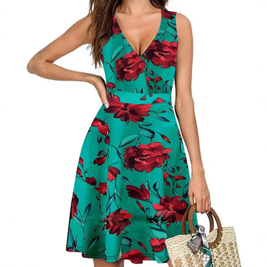 Damen Wickelkleid mit floralem Muster und schwingendem Rock EB