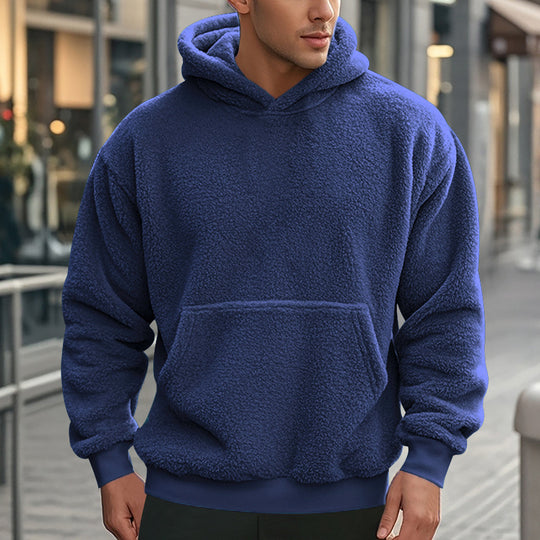 Herren Hoodie aus kuscheligem Teddy-Fleece mit Kängurutasche und breiten Bündchen EB