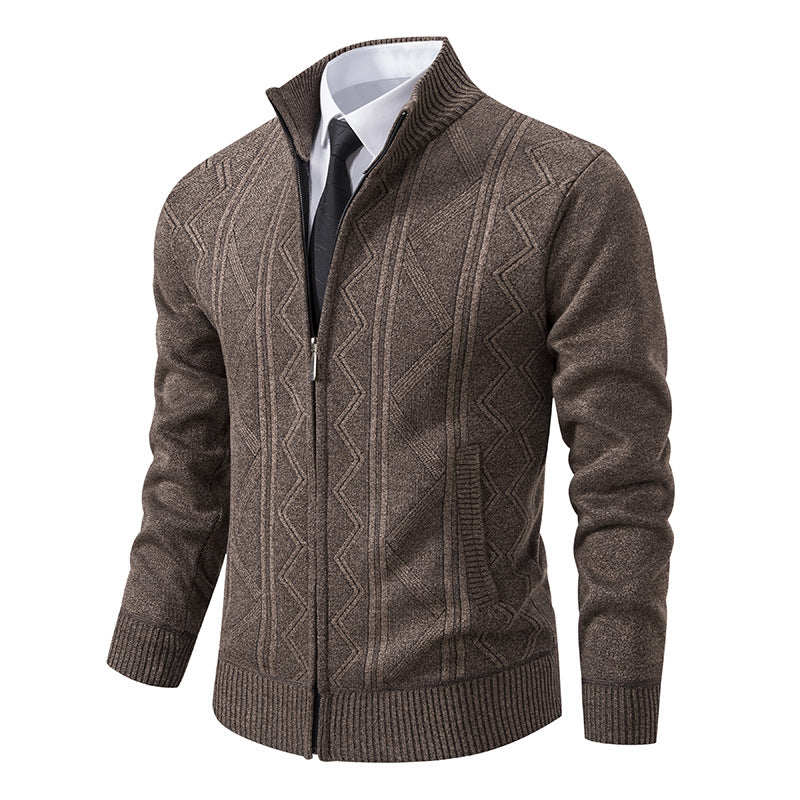 Herren nan Strickjacke mit Reißverschluss, Stehkragen und strukturierter Zopfmuster-Optik EB