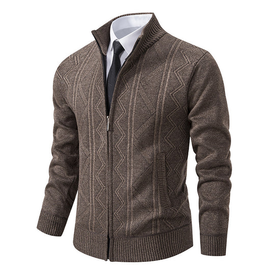 Herren nan Strickjacke mit Reißverschluss, Stehkragen und strukturierter Zopfmuster-Optik EB