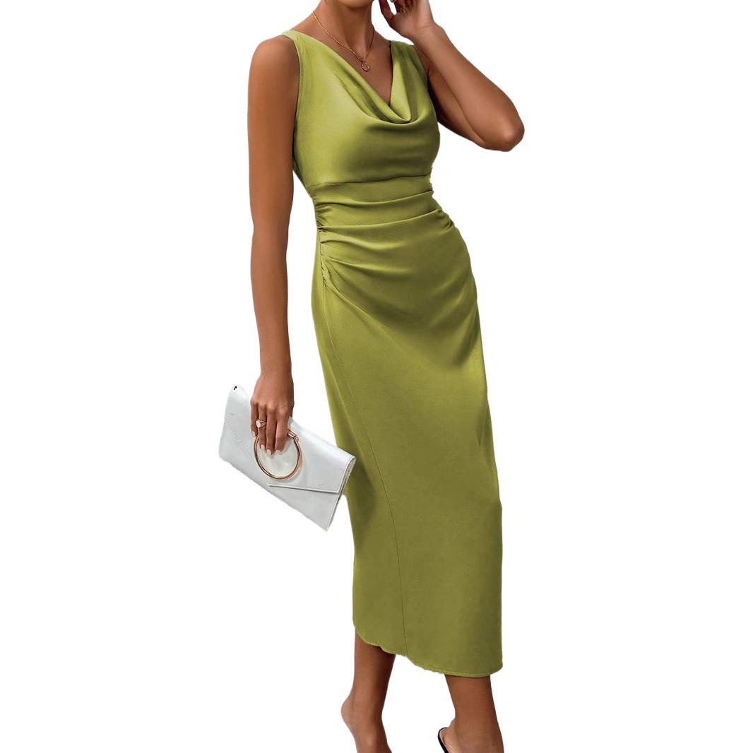 Damen Elegantes Wickelkleid mit tiefem V-Ausschnitt und figurbetontem Schnitt EB