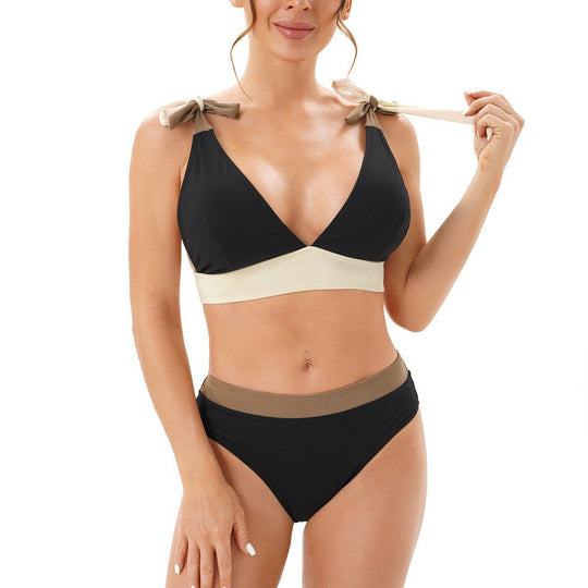 Damen Zweiteiler Bikini mit verstellbaren Trägern und elegantem V-Ausschnitt EB