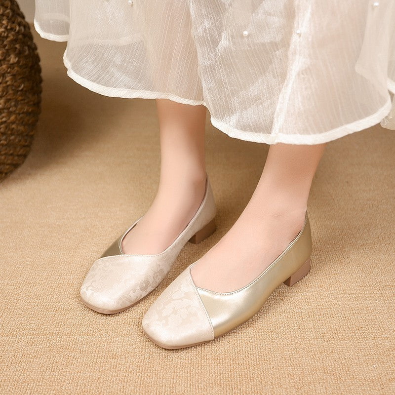 Damen elegante Ballerinas mit modischem Metallic-Akzent und floralem Design EB