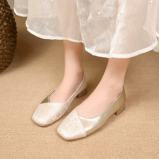 Damen elegante Ballerinas mit modischem Metallic-Akzent und floralem Design EB
