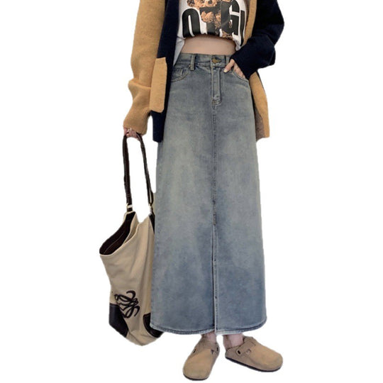 Damen Maxirock aus Denim mit seitlichem Schlitz und lässigem Schnitt EB