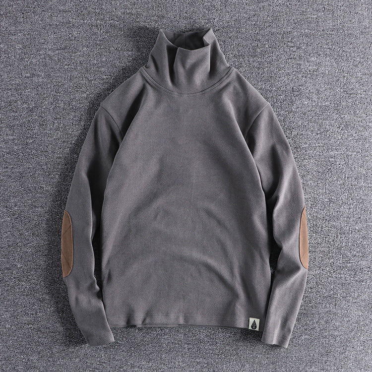 Herren Stehkragenpullover aus hochwertigem Fleece mit kontrastierenden Ellbogenpatches EB