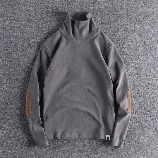 Herren Stehkragenpullover aus hochwertigem Fleece mit kontrastierenden Ellbogenpatches EB